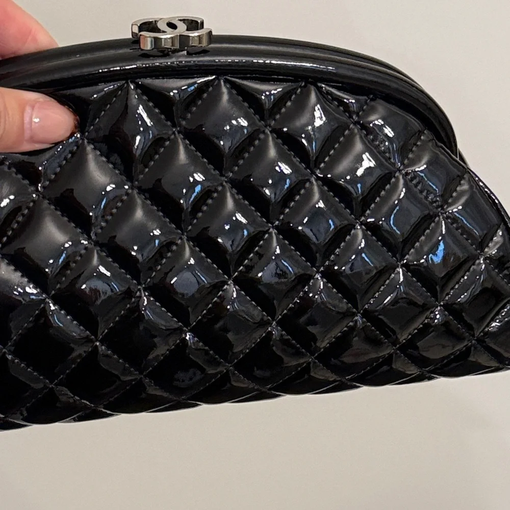 CHANEL Black Patent Quilted Clutch - Picture 12 of 12